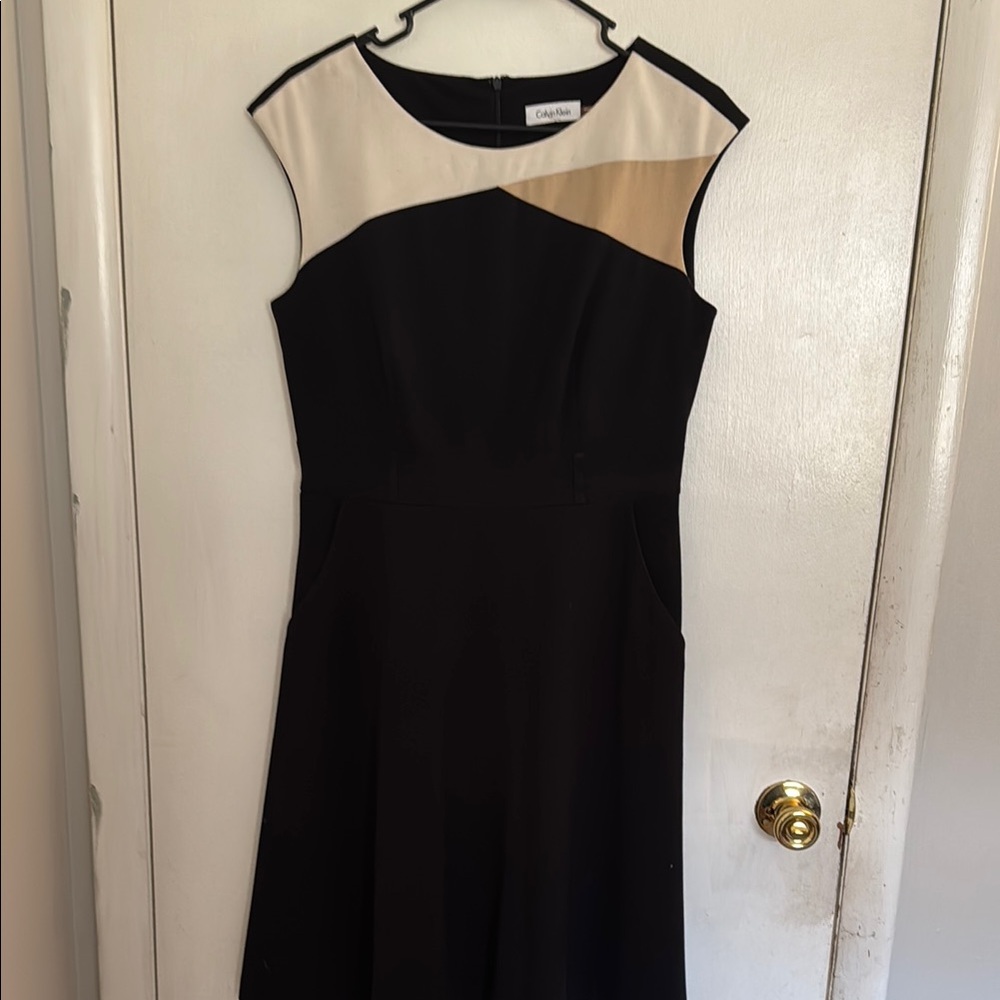 Calvin Klein Black and Cream Colorblock Dress